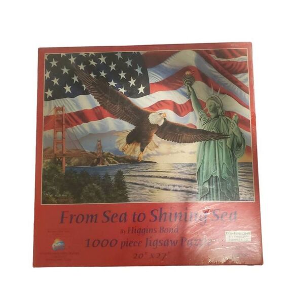 FROM SEA TO SHINING SEA 1000 pc Jigsaw Puzzle Higgins Bond Patriotic Collage - Picture 1 of 1